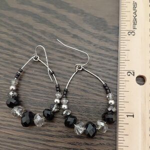Black & crystal Silvertone Earrings